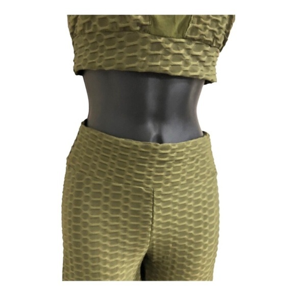 Green waffle texture sheer crop sports bra & booty contour leggings size small - Picture 7 of 16